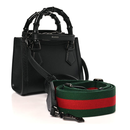 Gucci Textured Dollar Calfskin Web Monochrome Mini Diana Tote Bag Black 3 of 9