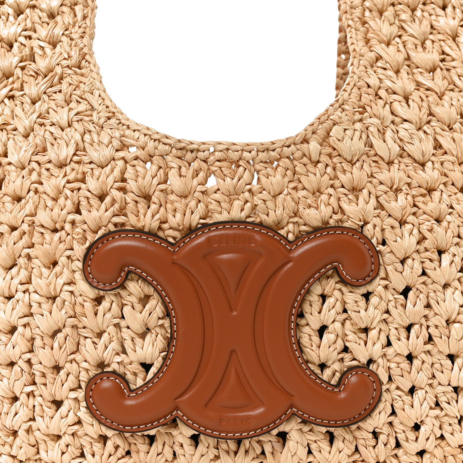Celine Raffia Calfskin Triomphe Panier Hobo Bag Natural Tan 8 of 11