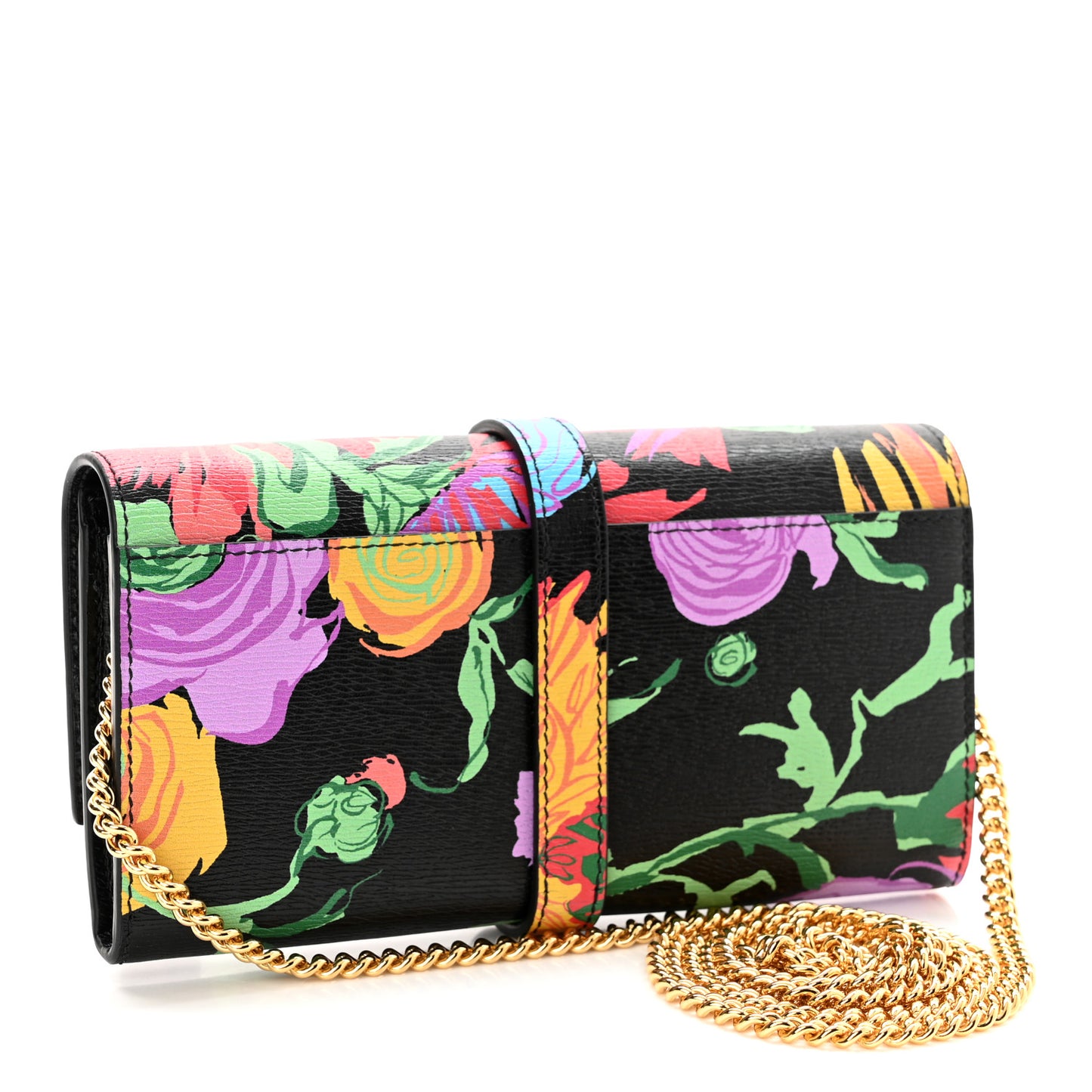 X KEN SCOTT New Shangai Calfskin Jenny Floral Print Jackie 1961 Chain Wallet Black Pink