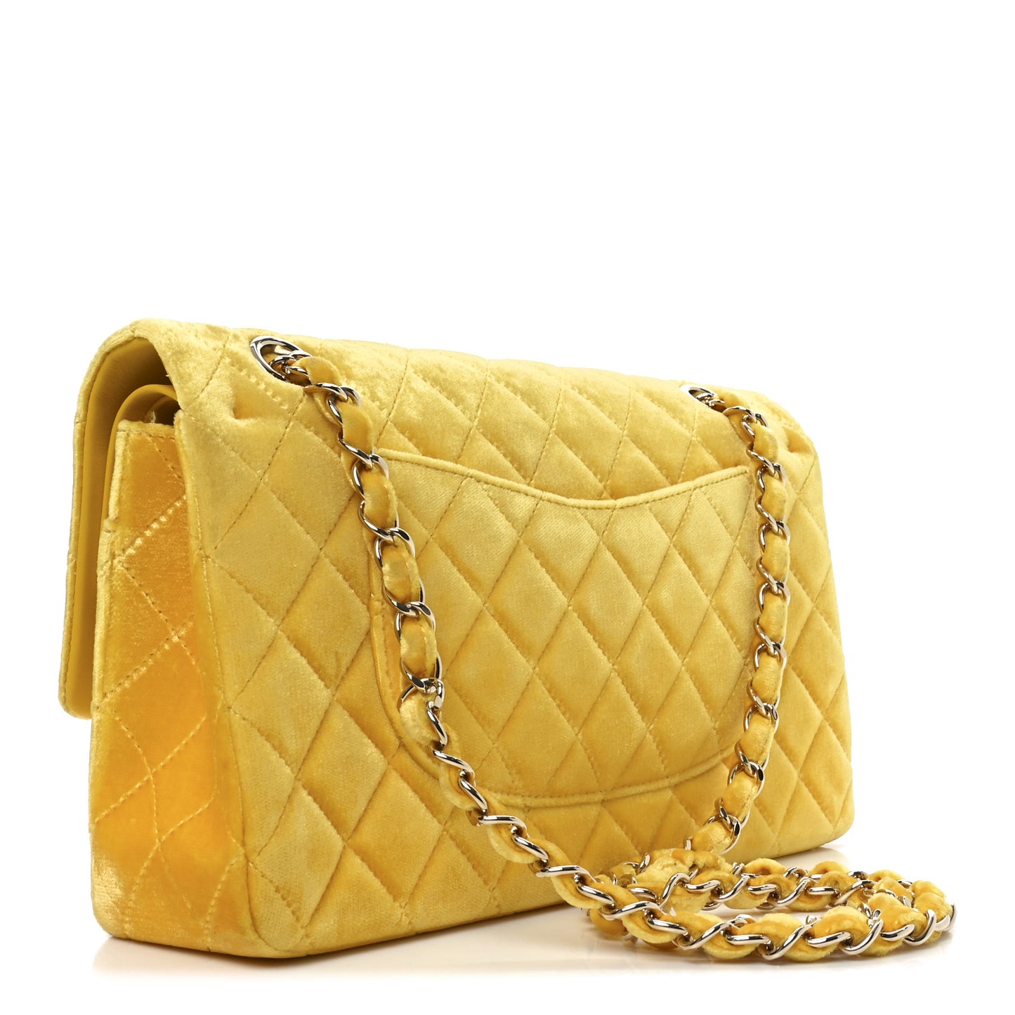 Velvet Quilted Medium Double Flap Yellow