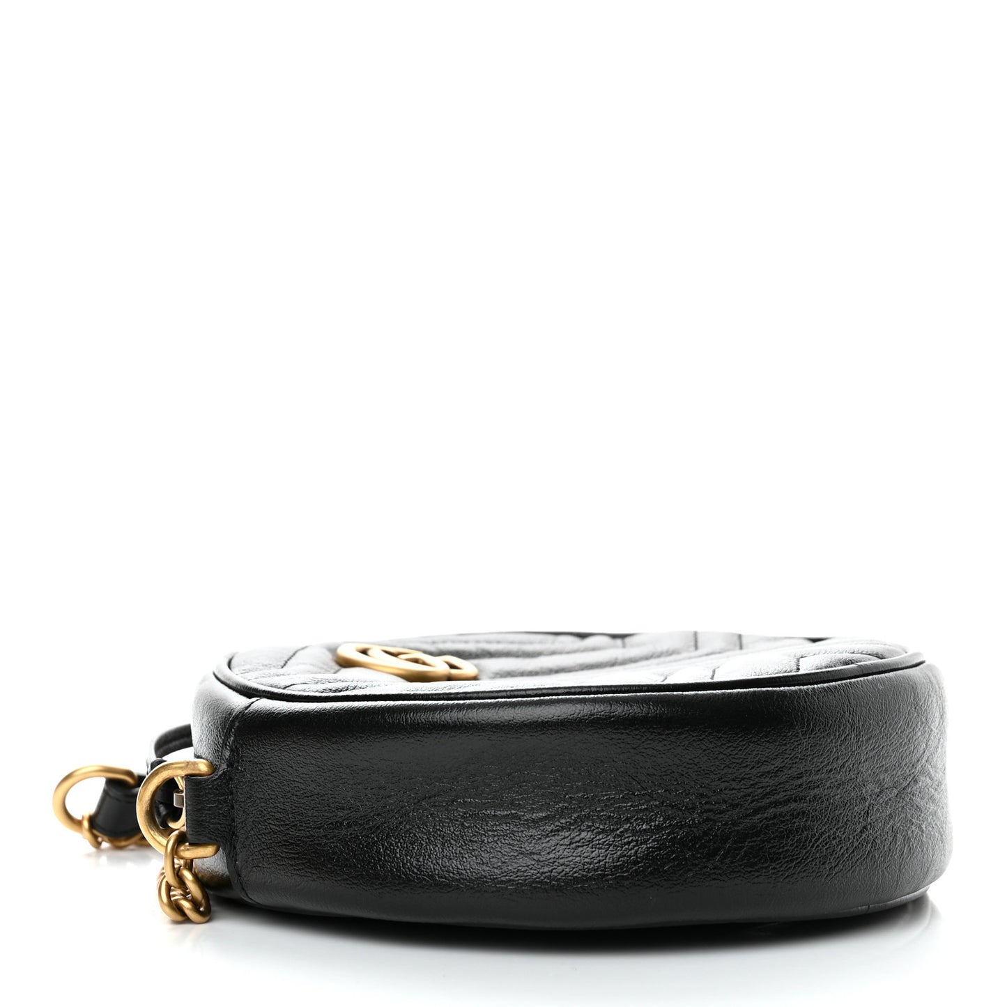 Azalea Calfskin Matelasse Heart Mini GG Marmont Round Shoulder Bag Black