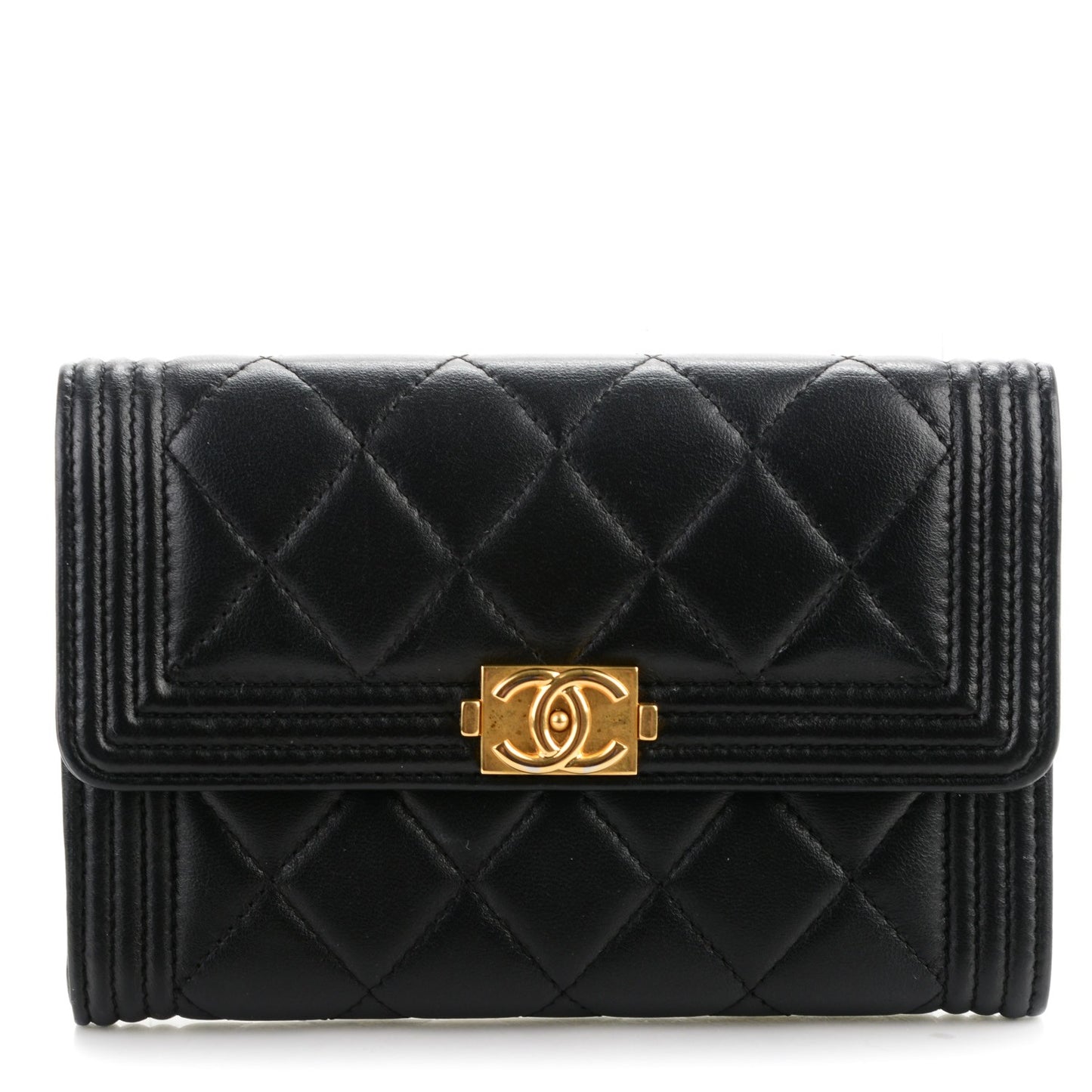 Calfskin Quilted Boy Card Holder Wallet Black
