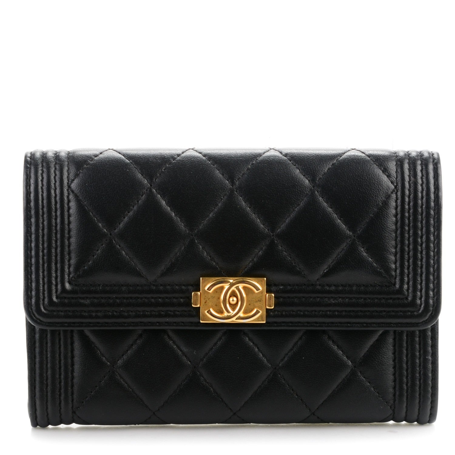 Chanel Calfskin Quilted Boy Card Holder Wallet Black 1 of 8