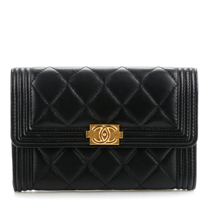 Chanel Calfskin Quilted Boy Card Holder Wallet Black 1 of 8