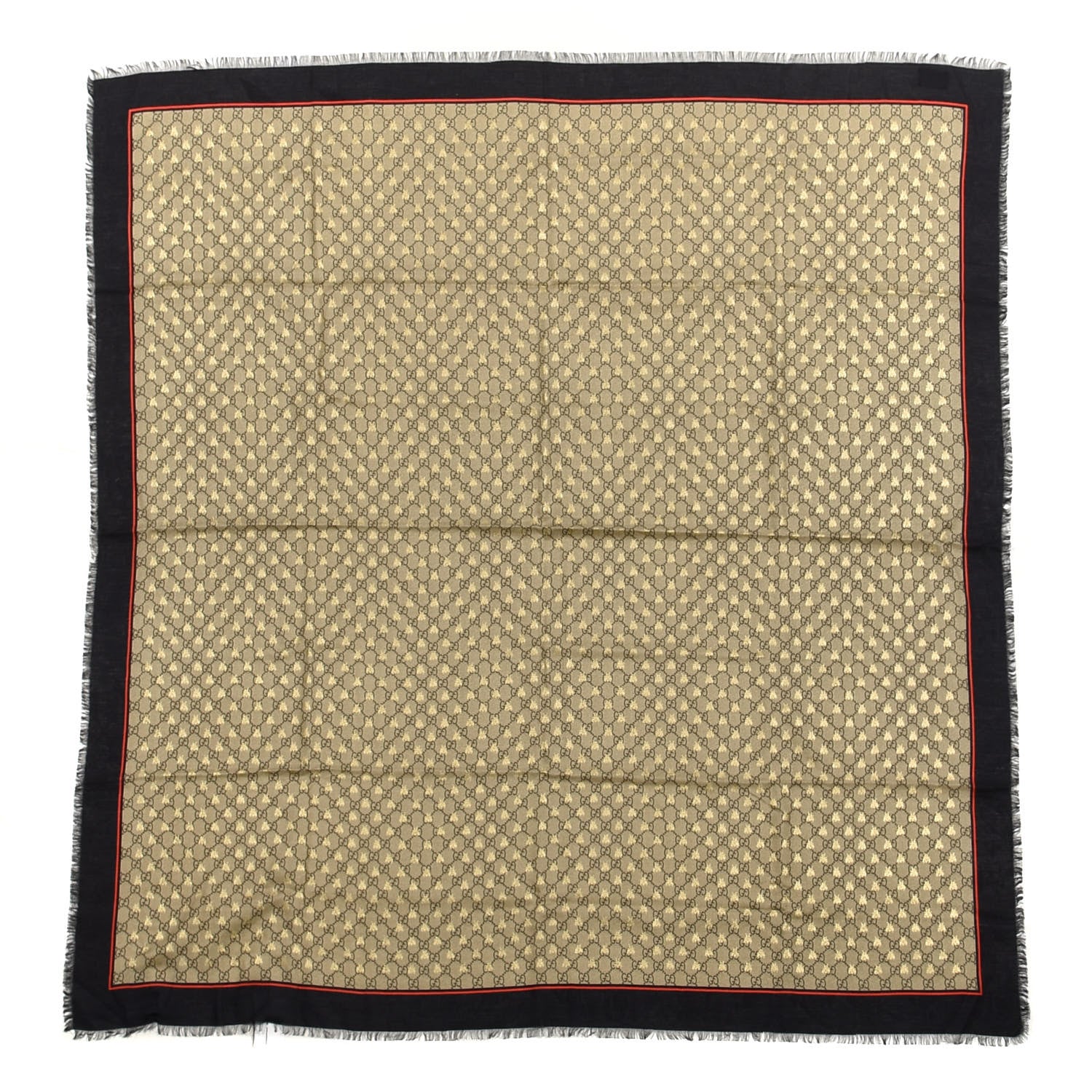 Gucci Modal Silk GG Monogram Big Bee GG Shawl Black Red 1 of 4
