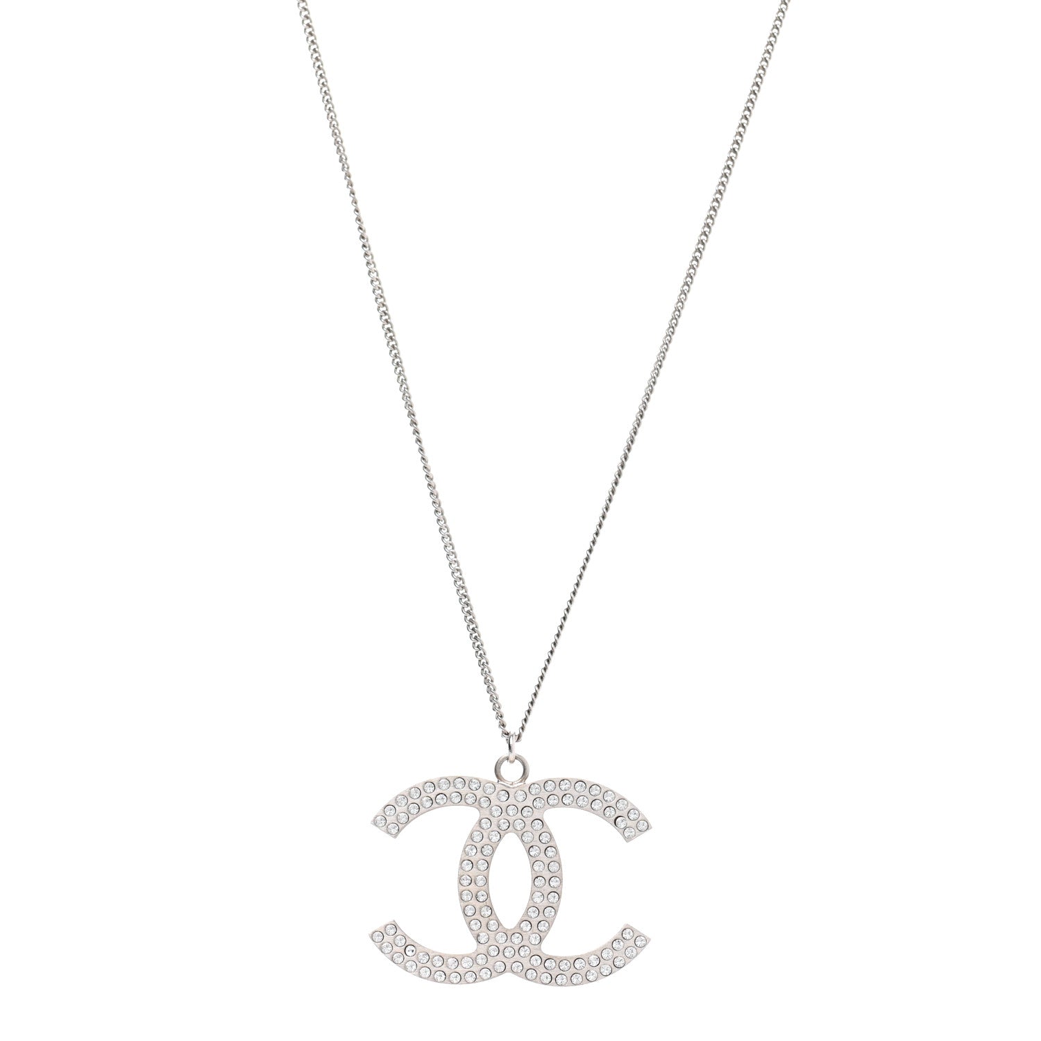 Chanel Crystal Large CC Necklace Silver 1 of 7