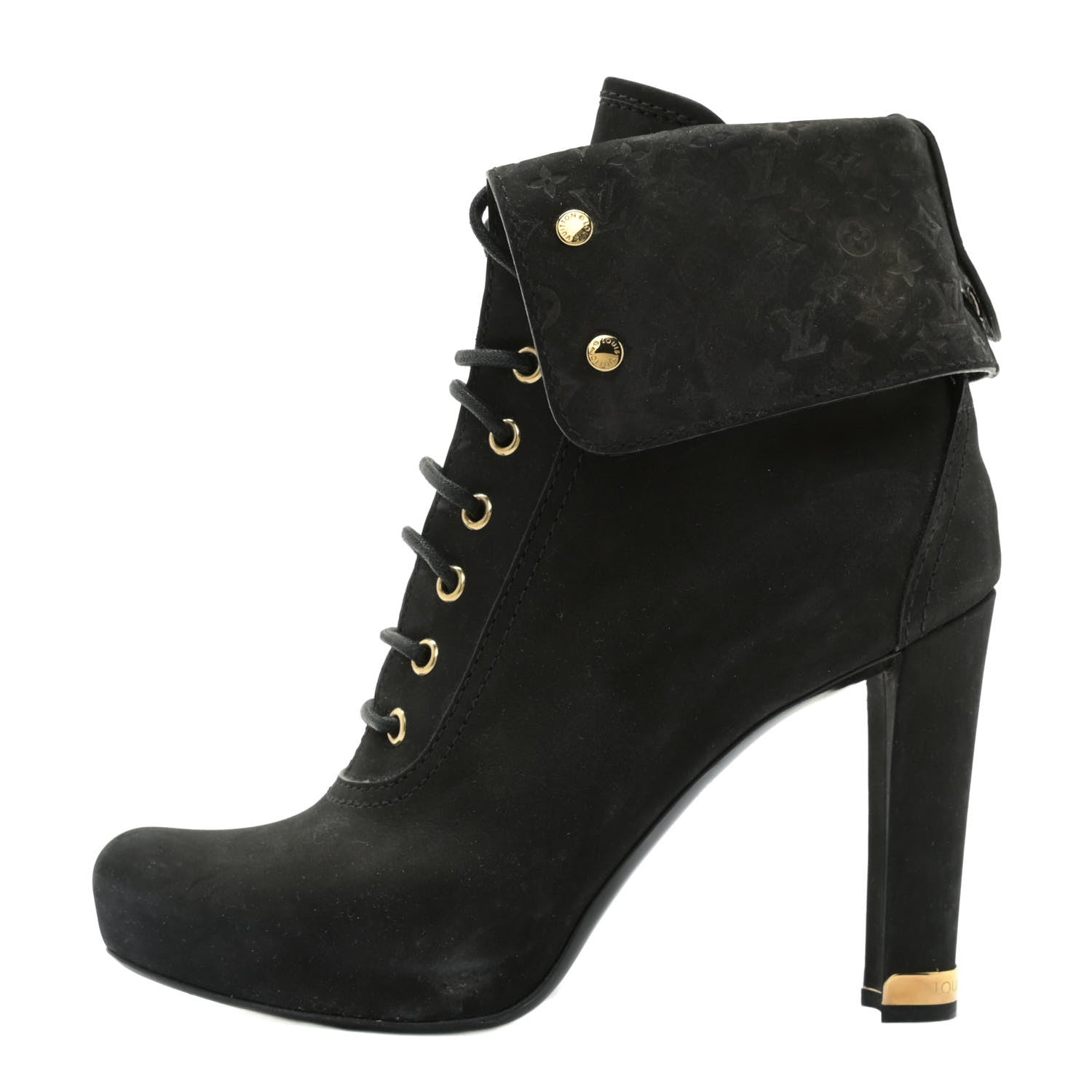 Louis Vuitton Suede Lace Up Ankle Boots 39 Black 1 of 14