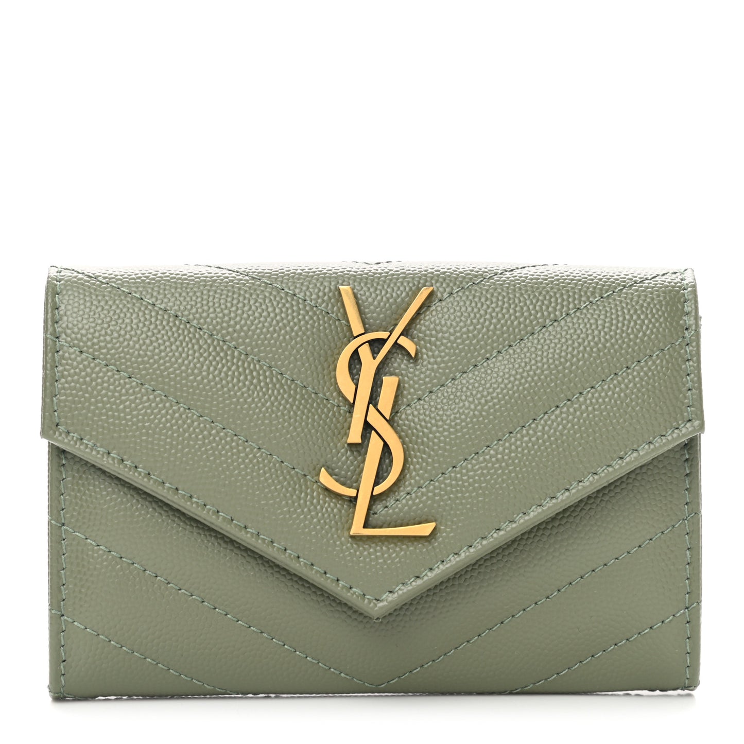 Grain De Poudre Matelasse Chevron Small Monogram Envelope Wallet Light Sage