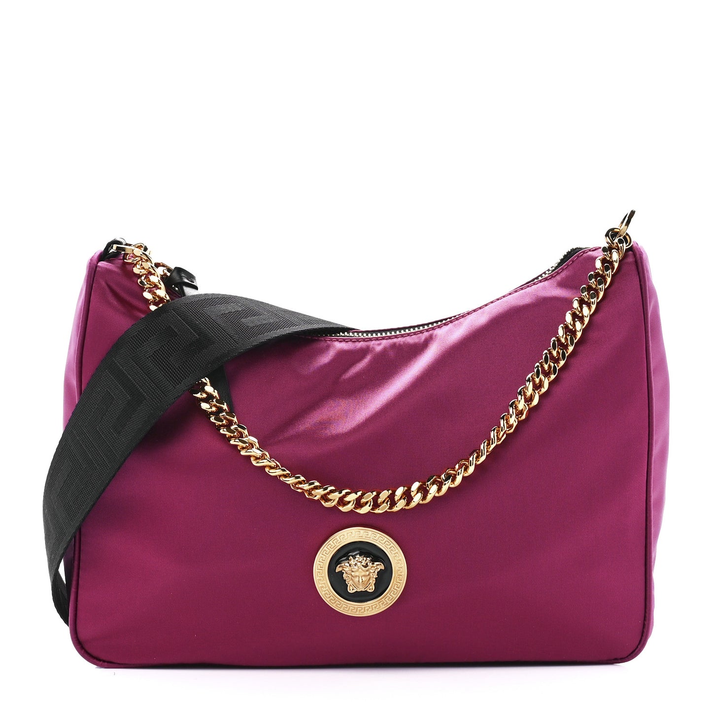 Nylon Tribute Chain Crossbody Shoulder Bag Dark Pink Black