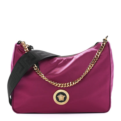 Versace Nylon Tribute Chain Crossbody Shoulder Bag Dark Pink Black 1 of 12