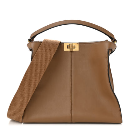 Fendi Vitello Seta Glazed Fabric FF 1974 Medium Peekaboo X-Lite Sand Mogano Panna 1 of 11