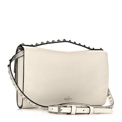 Valentino Garavani Pebbled Calfskin Rockstud Double Flap Crossbody Bag White 3 of 13