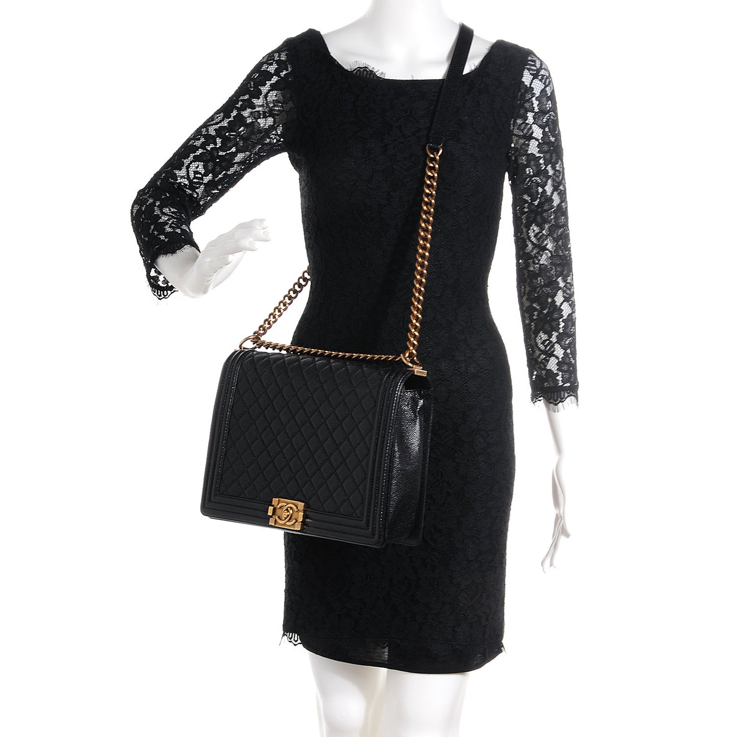 Caviar Quilted Large Boy Flap Black