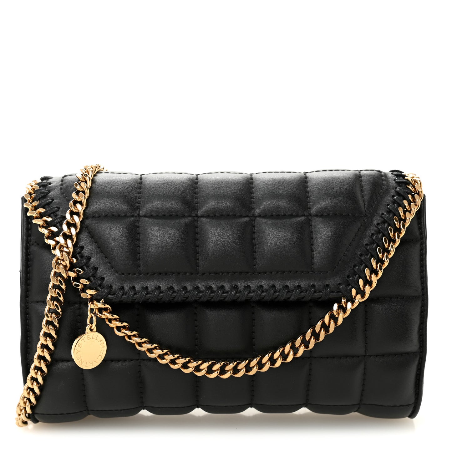 Vegan Leather Quilted Falabella Clutch with Chain Bag Black