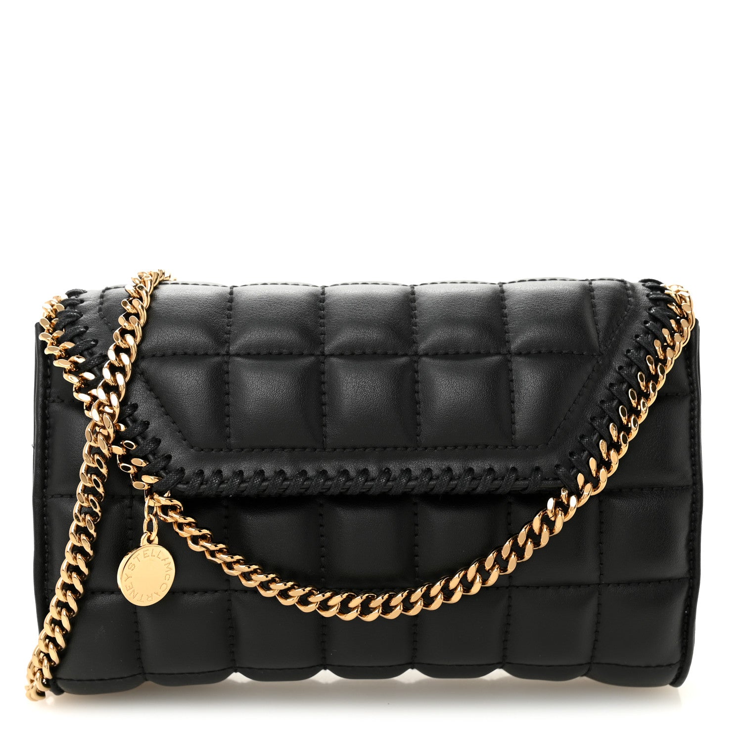 Stella McCartney Vegan Leather Quilted Falabella Clutch with Chain Bag Black 1 of 11