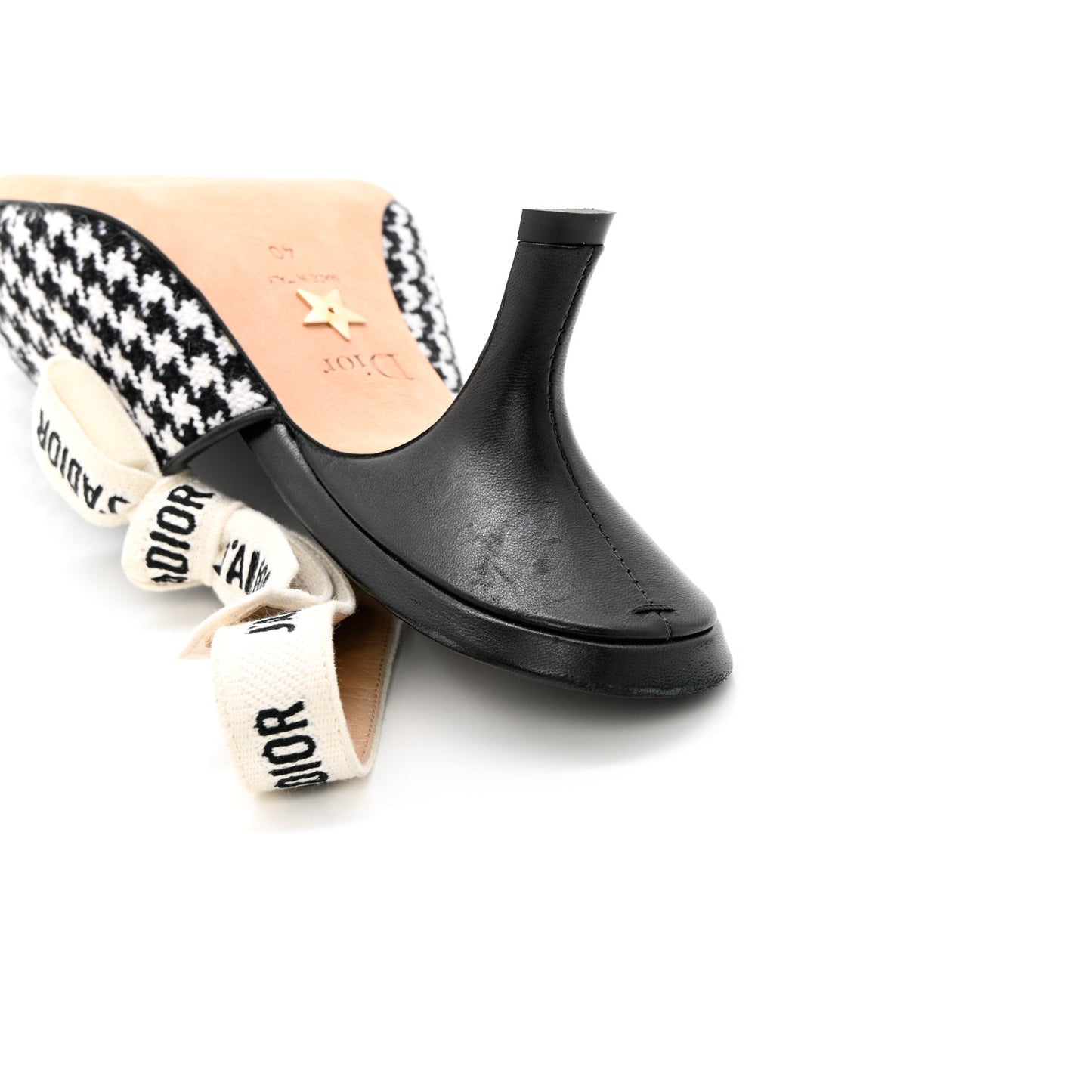 Wool Ribbon Houndstooth J'Adior Slingback 65mm Pumps 40 Black White