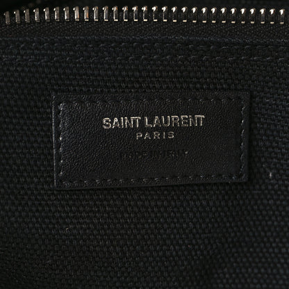 Saint Laurent Linen Calfskin Rive Gauche North South Tote White Black 6 of 9