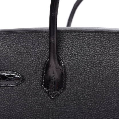 Hermes Taurillon Novillo Shiny Niloticus Crocodile Birkin Touch 30 Black 10 of 32