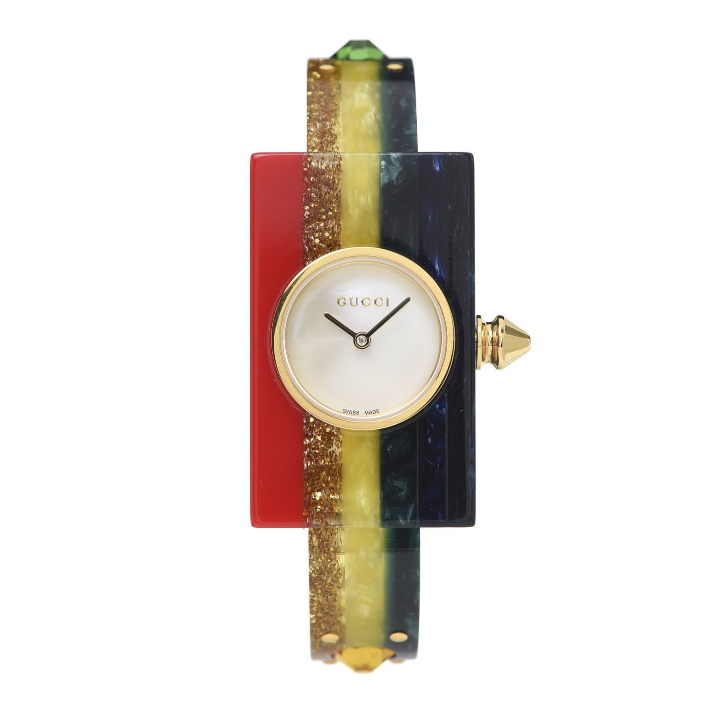 Stainless Steel Plexiglass Mother of Pearl 24mm Rainbow Quartz Watch