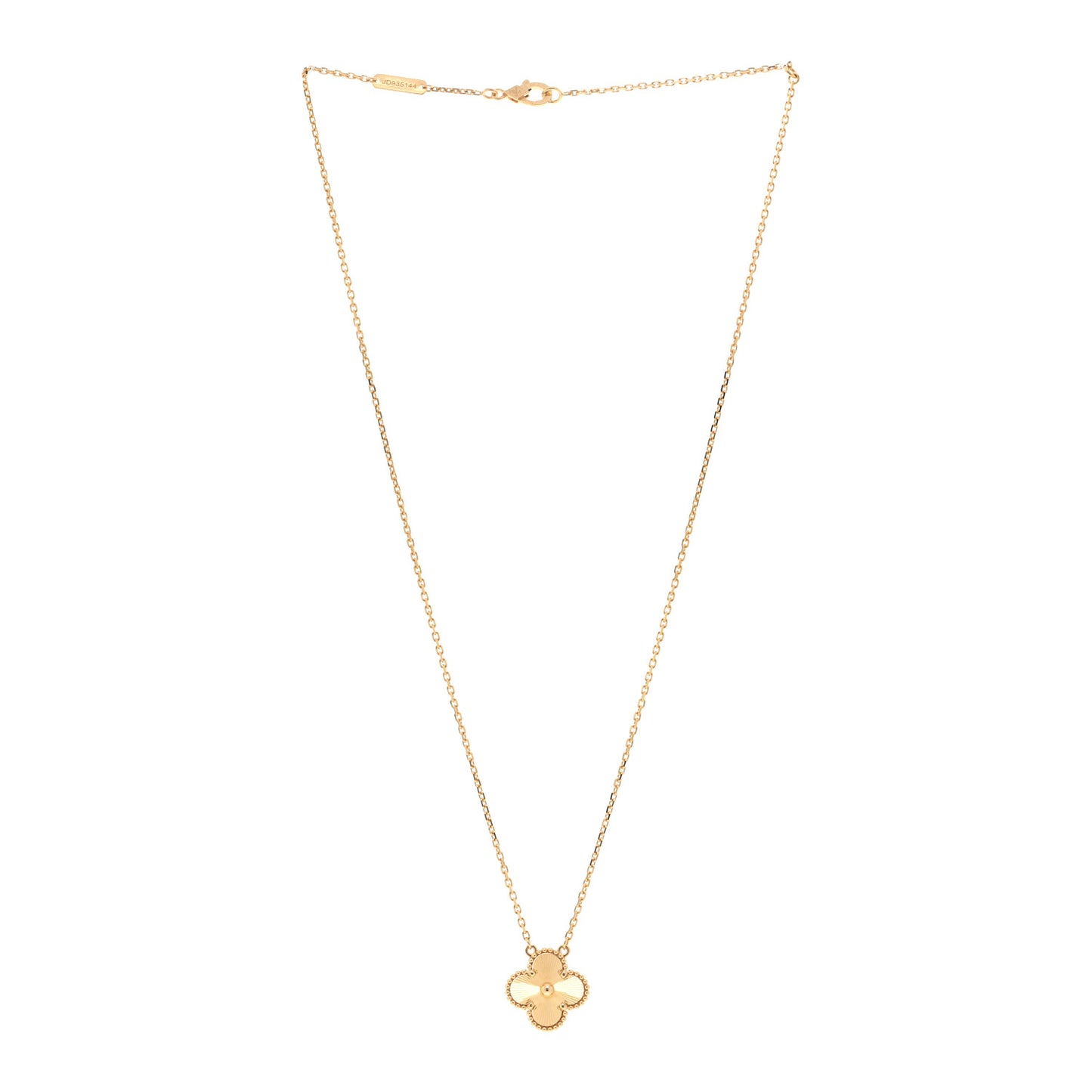 18K Yellow Gold Guilloche Vintage Alhambra Pendant Necklace