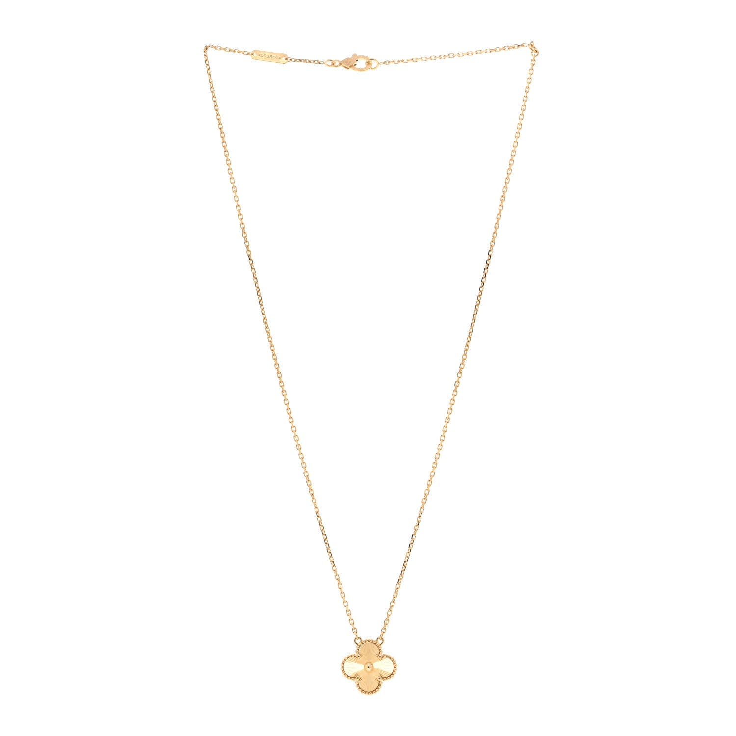 Van Cleef & Arpels 18K Yellow Gold Guilloche Vintage Alhambra Pendant Necklace 3 of 5