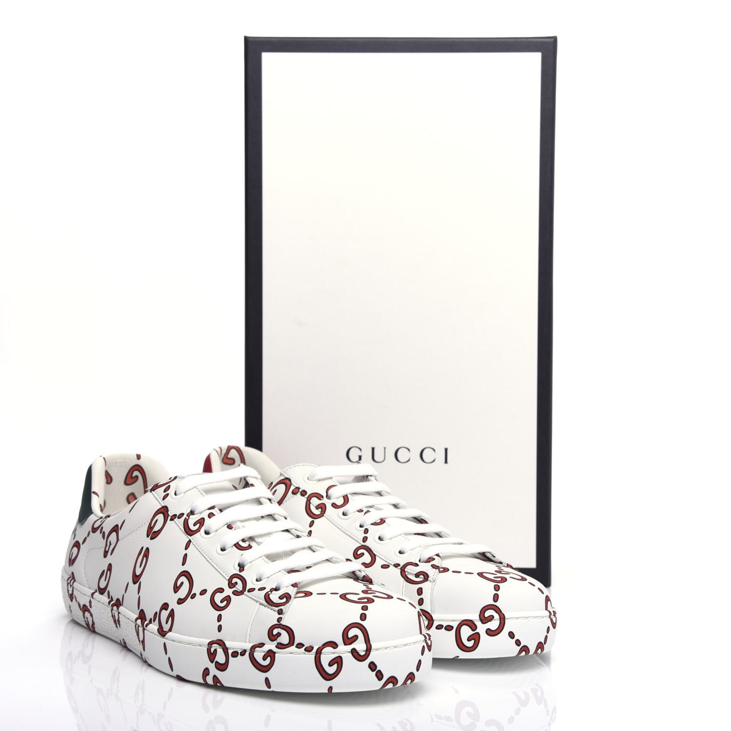 Calfskin GucciGhost Print Mens Ace Sneakers 10 White Hibiscus Red