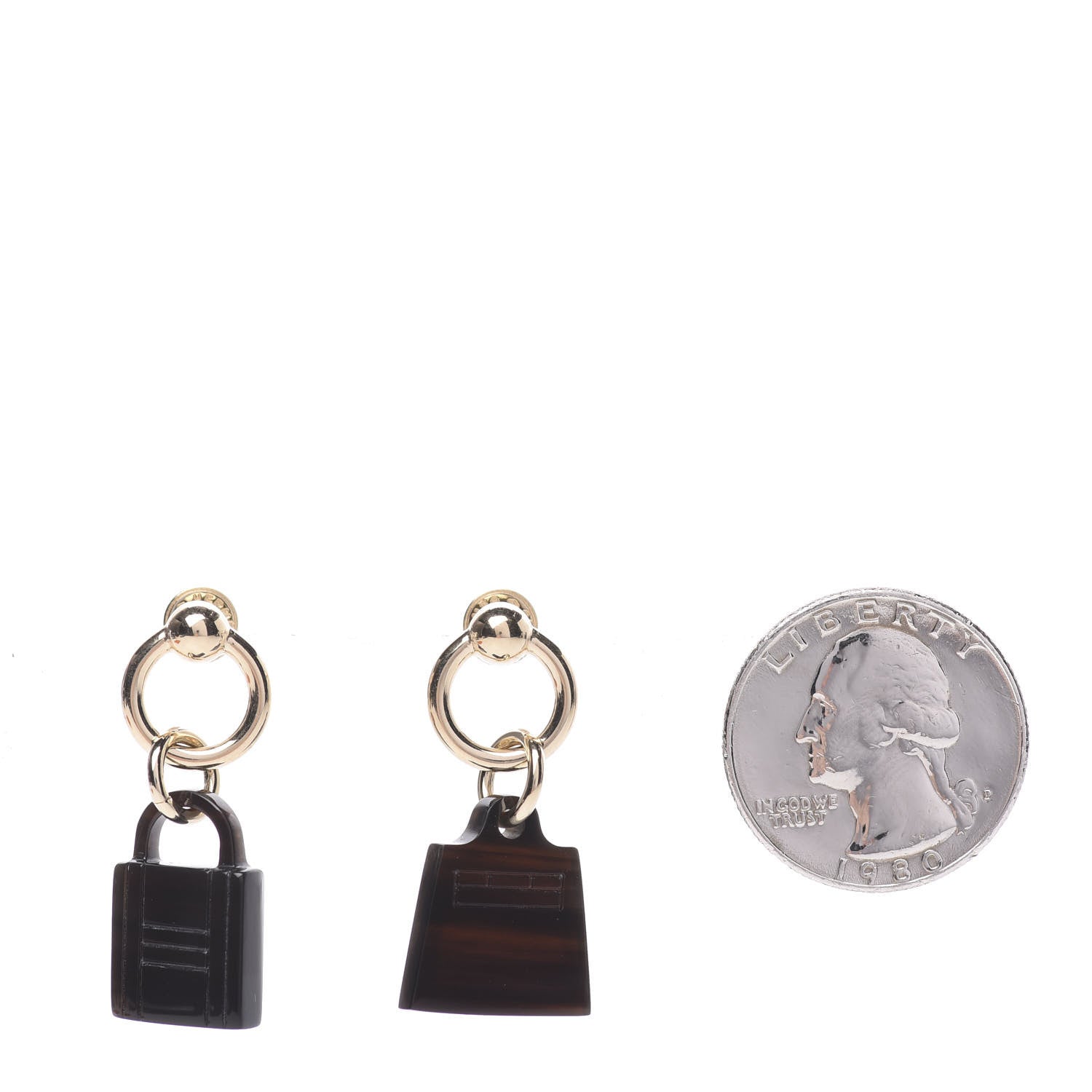 Hermes Permabrass Buffalo Horn Wood Amulette Kelly Bag Earrings 2 of 5