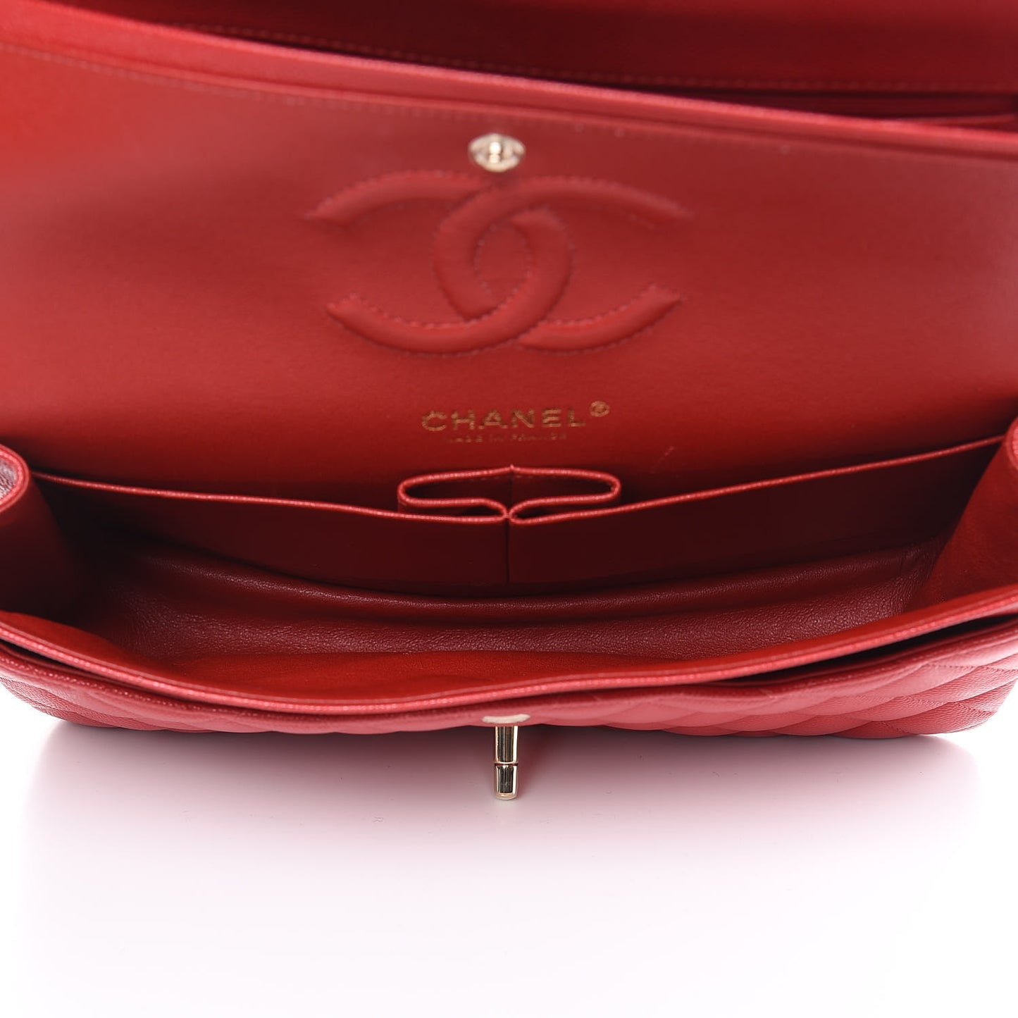 Caviar Quilted Medium Double Flap Red