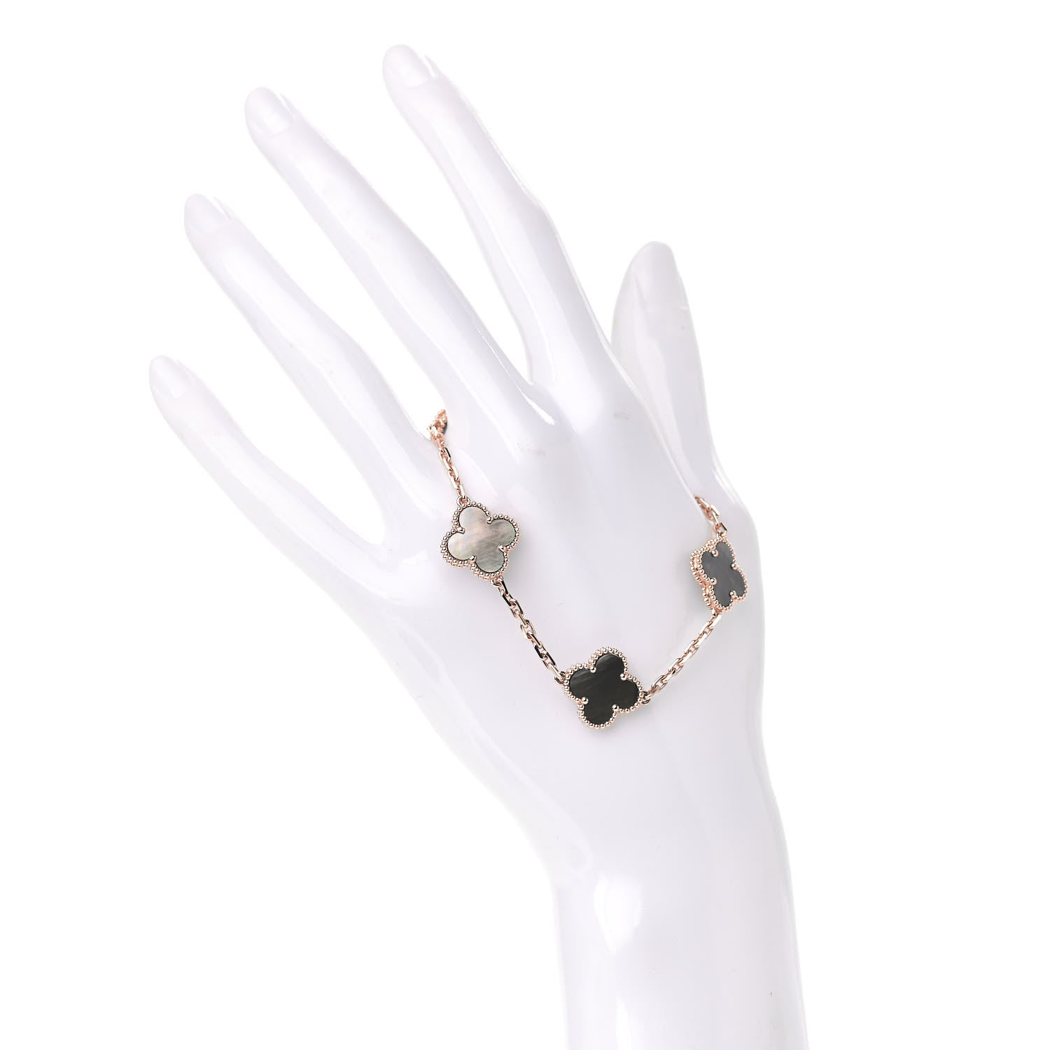 Van Cleef & Arpels 18K Rose Gold Gray Mother of Pearl 5 Motifs Vintage Alhambra Bracelet 2 of 6