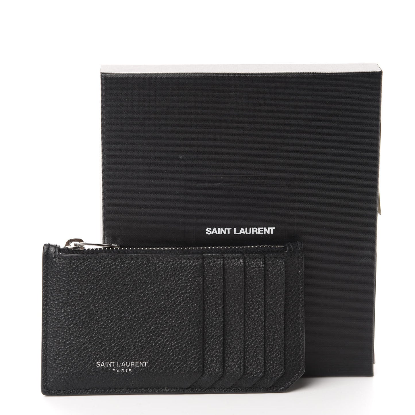 Grained Calfskin 5 Fragments Zip Pouch Card Holder Black