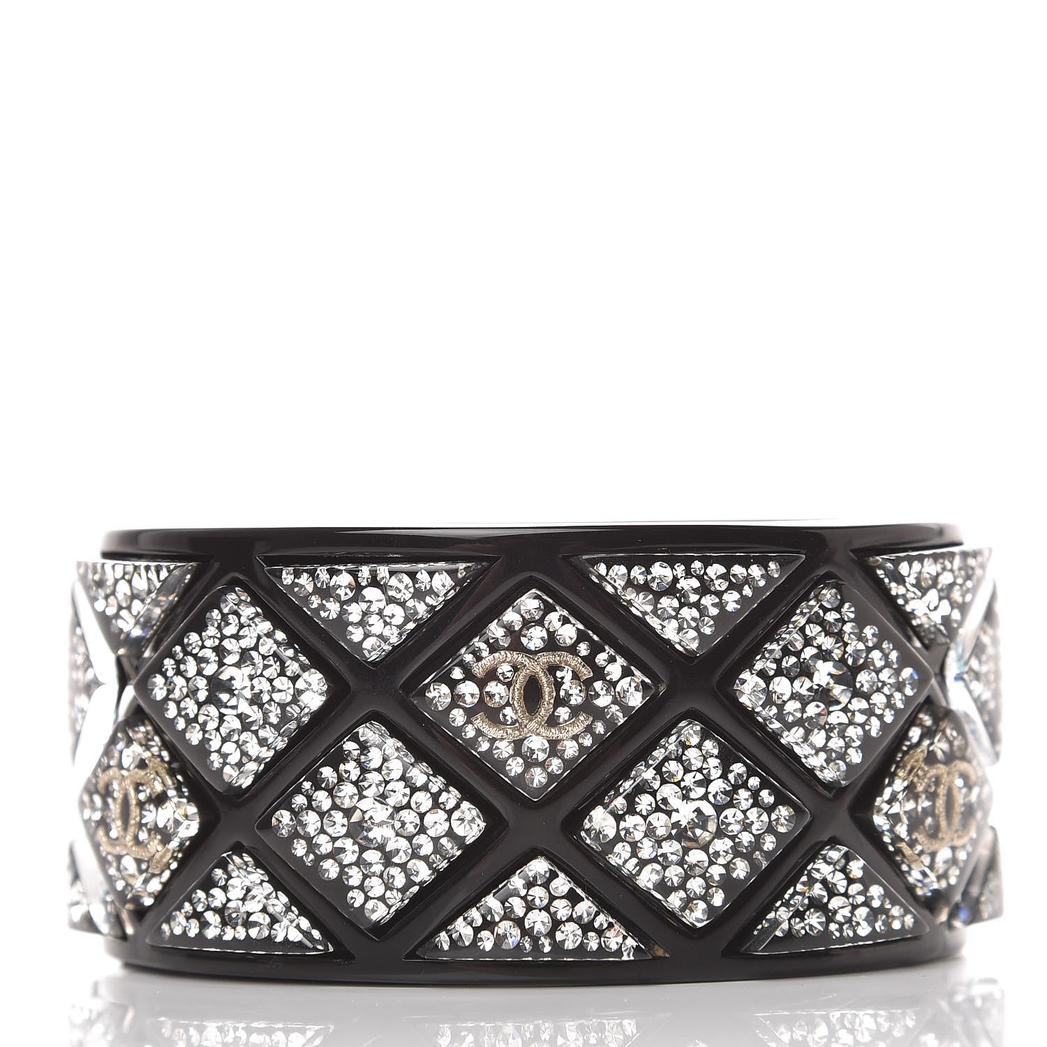 Chanel Resin Crystal CC Cuff Bracelet Black 3 of 6