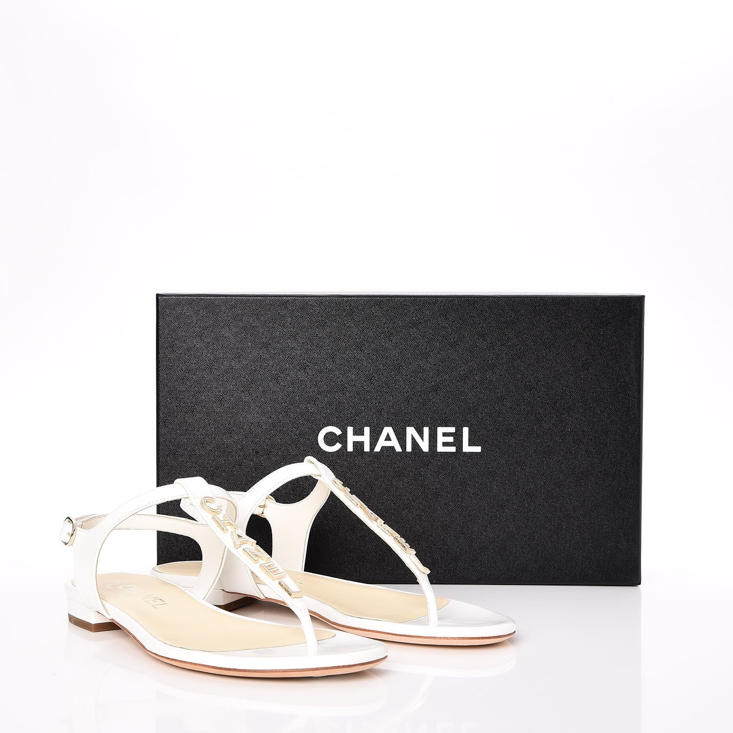 Chanel Lambskin Logo Thong Sandals 35.5 White 7 of 7