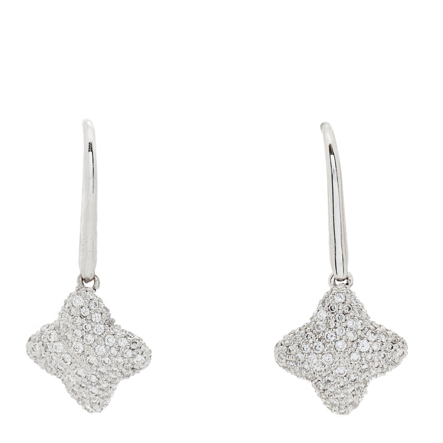 18K White Gold Diamond Quatrefoil Drop Earrings