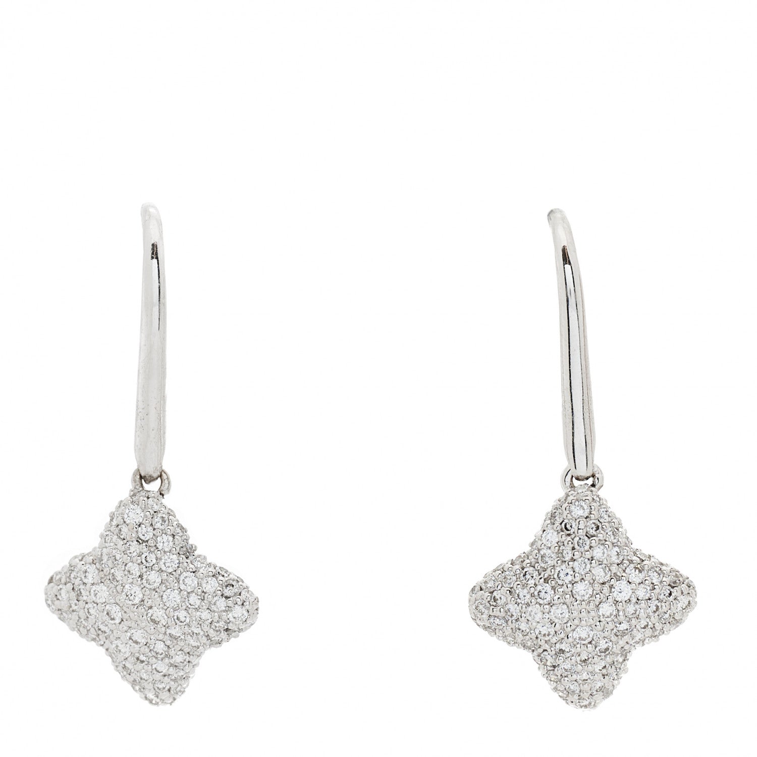 David Yurman 18K White Gold Diamond Quatrefoil Drop Earrings 1 of 6