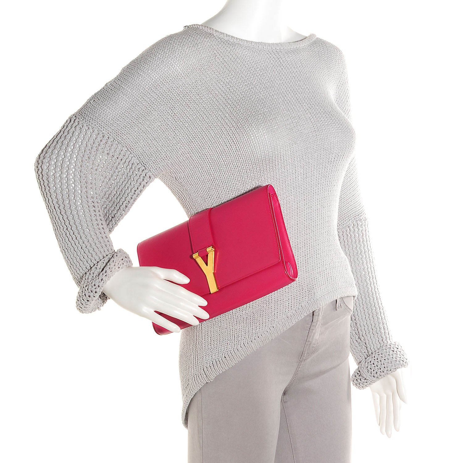 Saint Laurent Calfskin Y Ligne Clutch Fuchsia 2 of 8