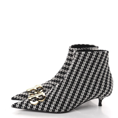 Balenciaga Wool Houndstooth BB Pointy Toe Ankle Booties 41 Black Ivory 3 of 10