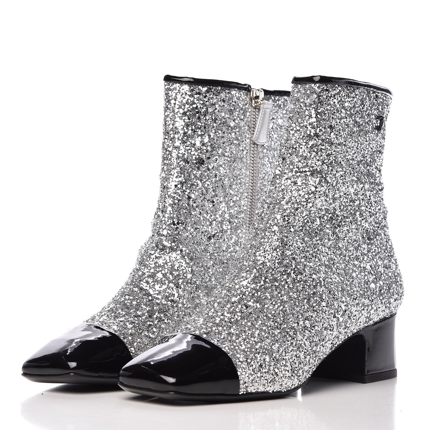 Glitter Patent Cap Toe Short Boots 37 Silver
