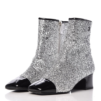 Chanel Glitter Patent Cap Toe Short Boots 37 Silver 3 of 8