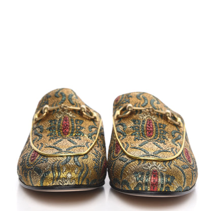 Gucci Iridescent Brocade Womens Princetown Slippers 39 Gold Multicolor 2 of 10