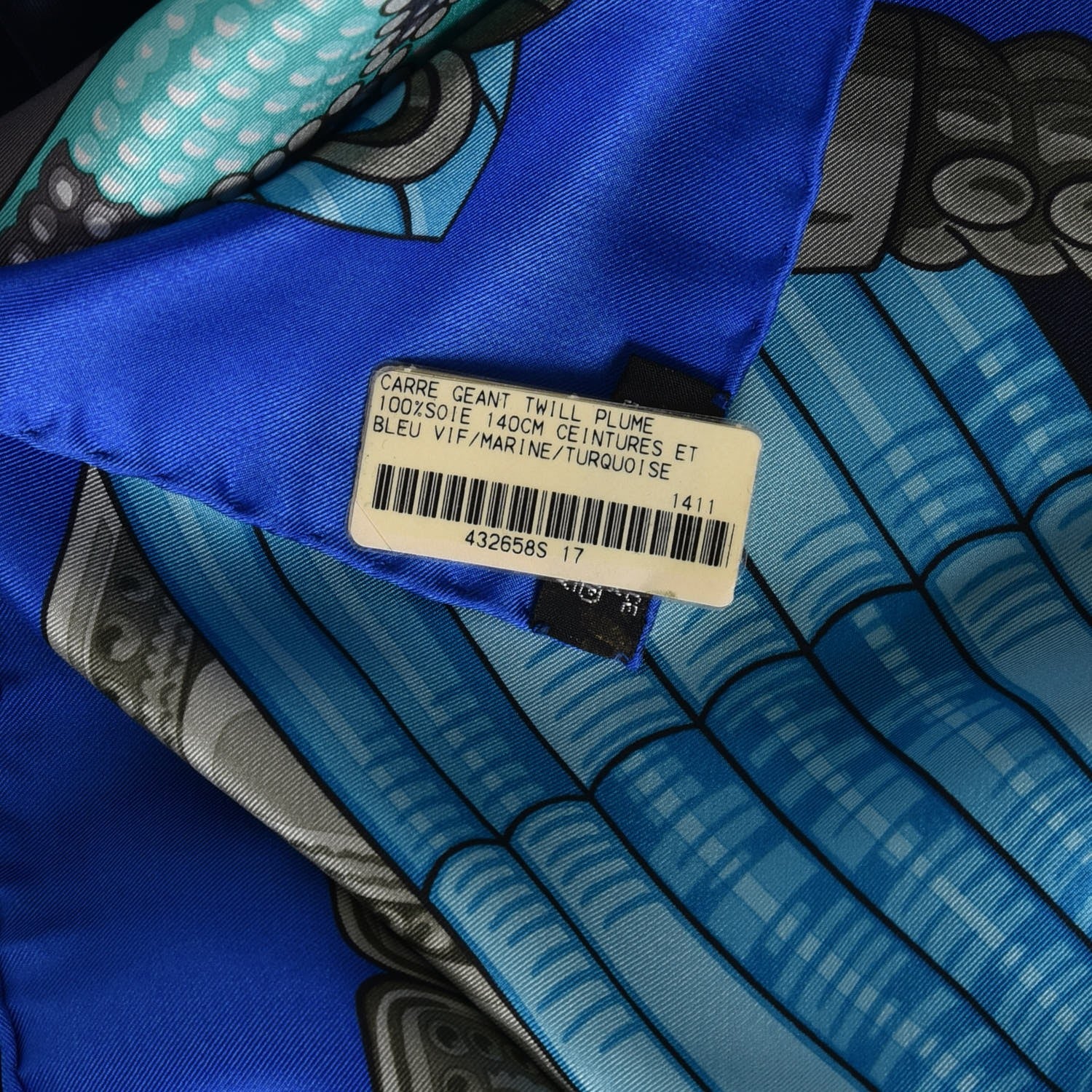 Hermes Silk Ceintures et Liens Shawl 140 Bleu Vif Marine Turquoise 6 of 6