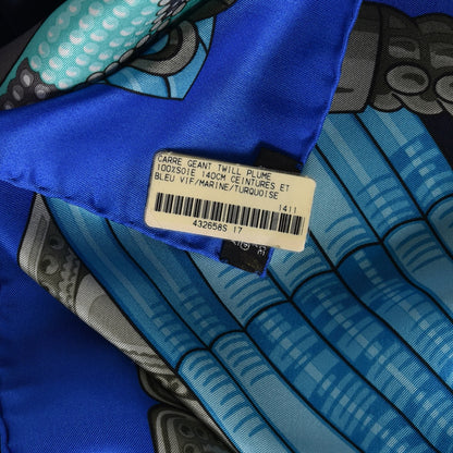 Hermes Silk Ceintures et Liens Shawl 140 Bleu Vif Marine Turquoise 6 of 6