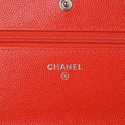 Chanel Caviar Chevron Quilted Wallet On Chain WOC Red 6 of 9