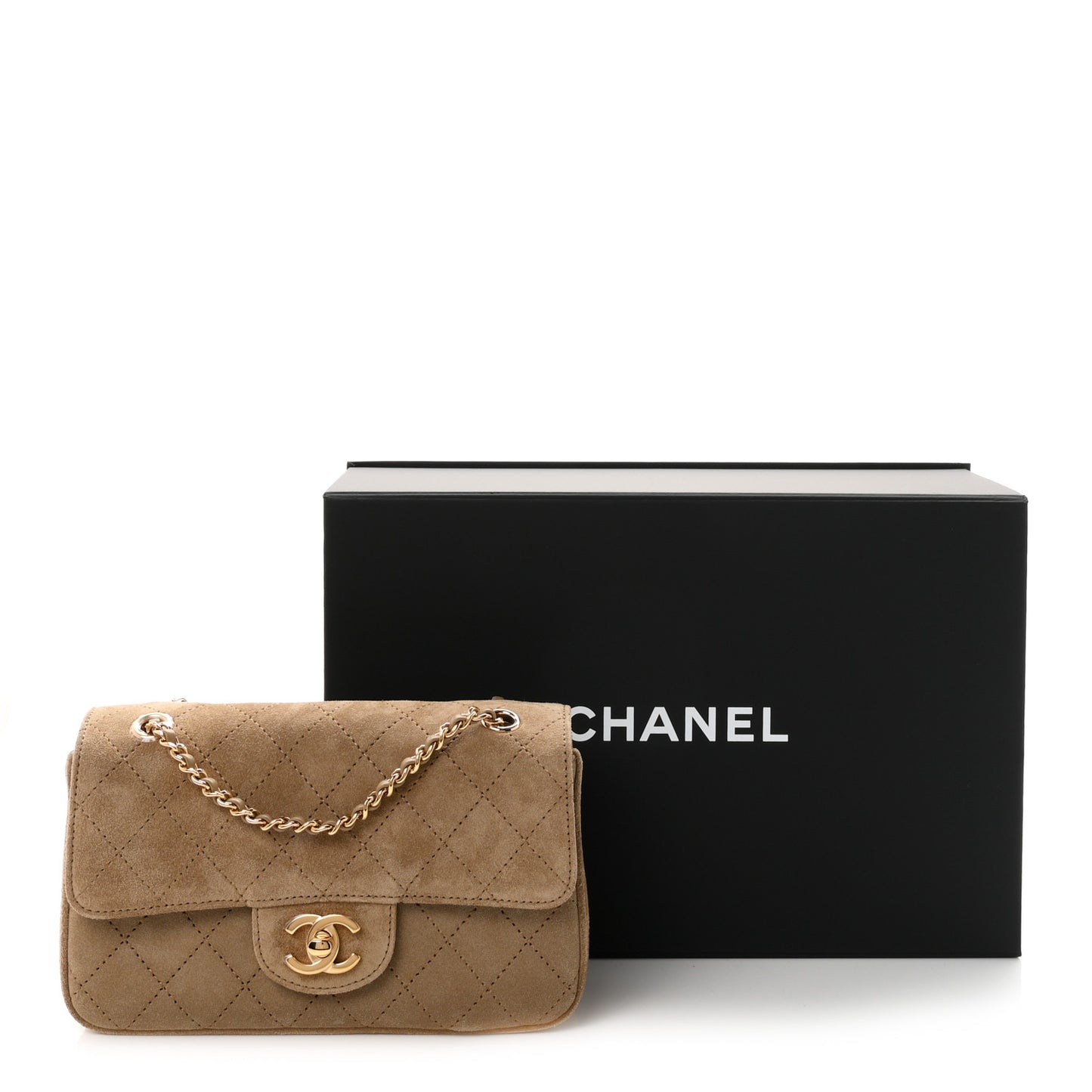 Suede Calfskin Mini Quilted Souplissimo Flap Dark Beige