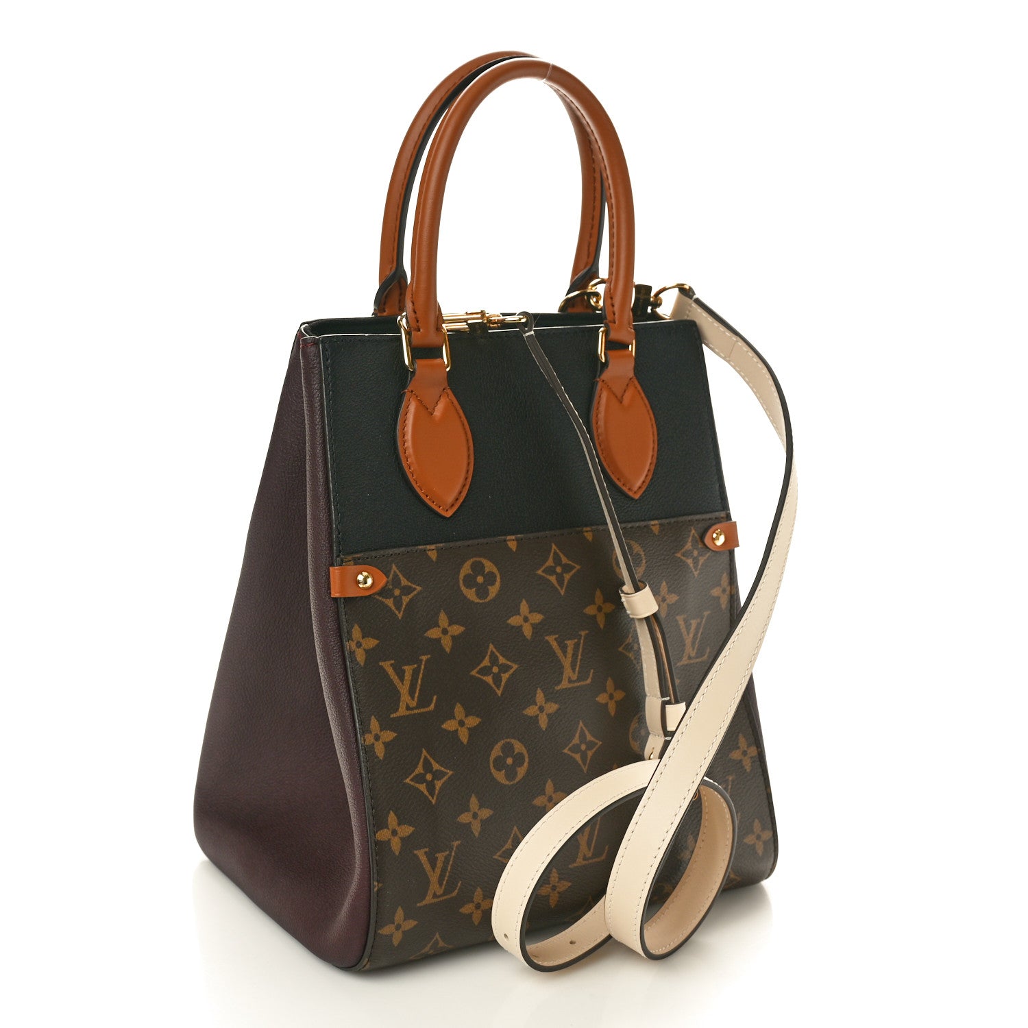 Louis Vuitton Calfskin Monogram Fold Tote MM Black Wine Cream 3 of 9