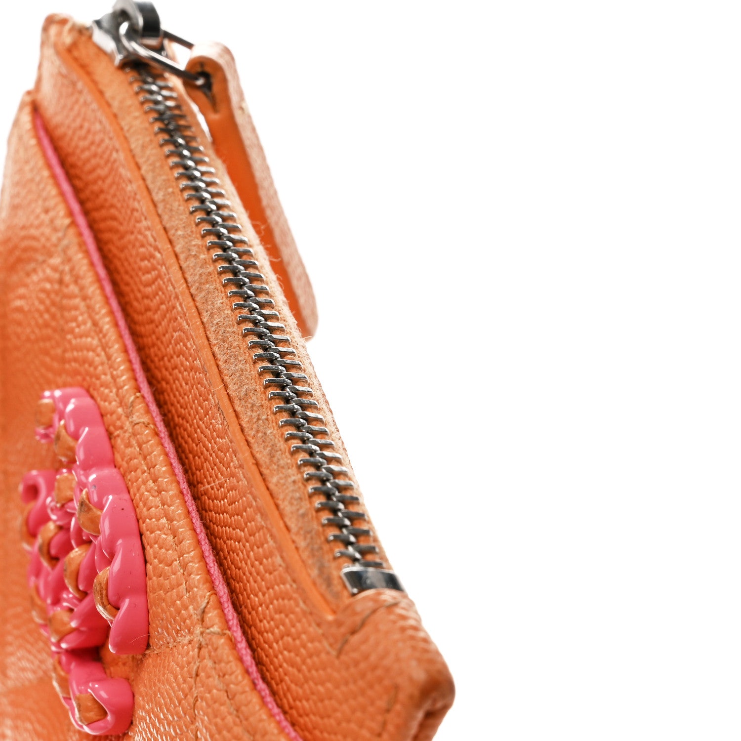 Chanel Caviar Flashy CC Zip Card Holder Orange Pink 10 of 12
