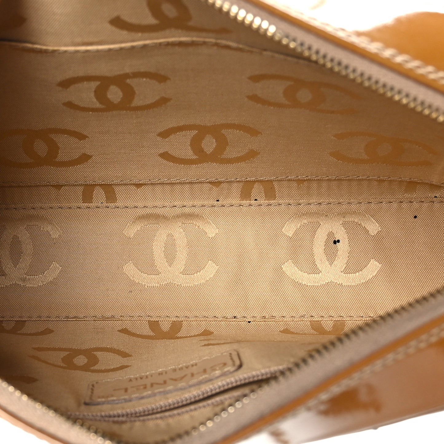 Patent Quilted Chocolate Bar Beige