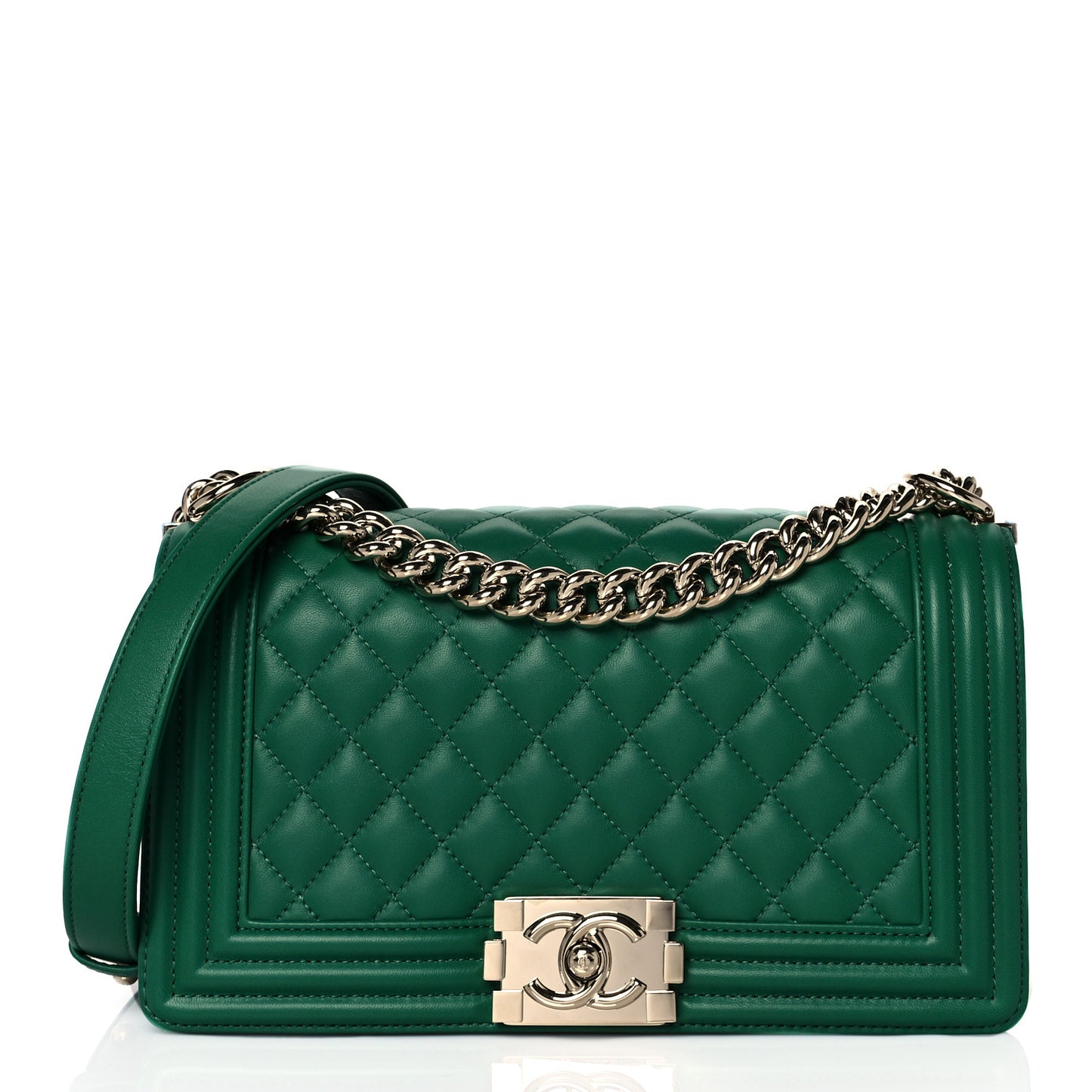 Lambskin Quilted Medium Boy Flap Green