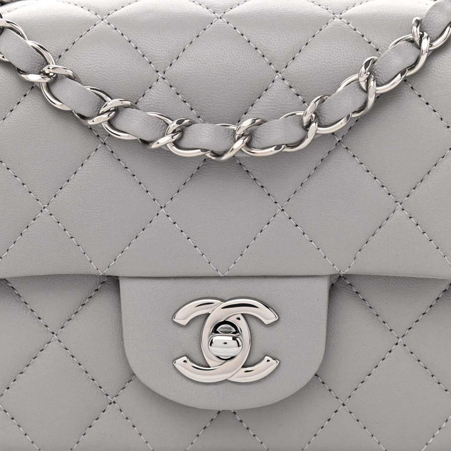 Lambskin Quilted Mini Rectangular Flap Grey
