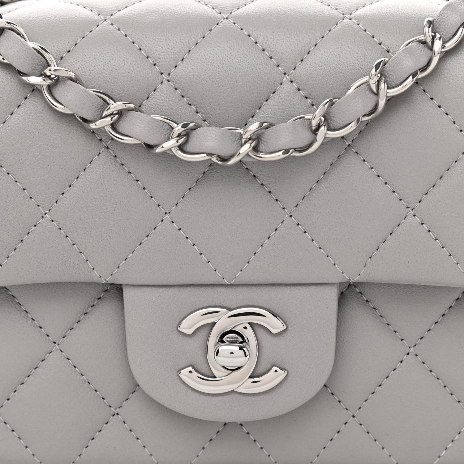 Chanel Lambskin Quilted Mini Rectangular Flap Grey 8 of 11