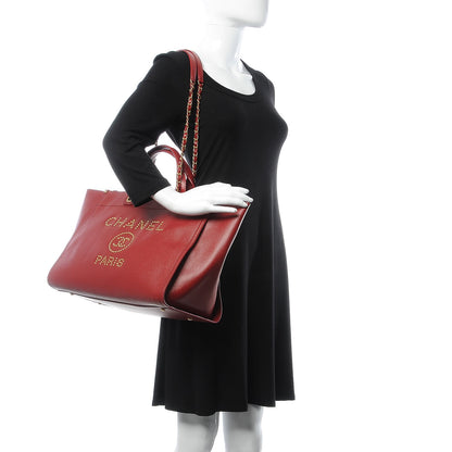 Chanel Caviar Large Studded Deauville Tote Red 2 of 10